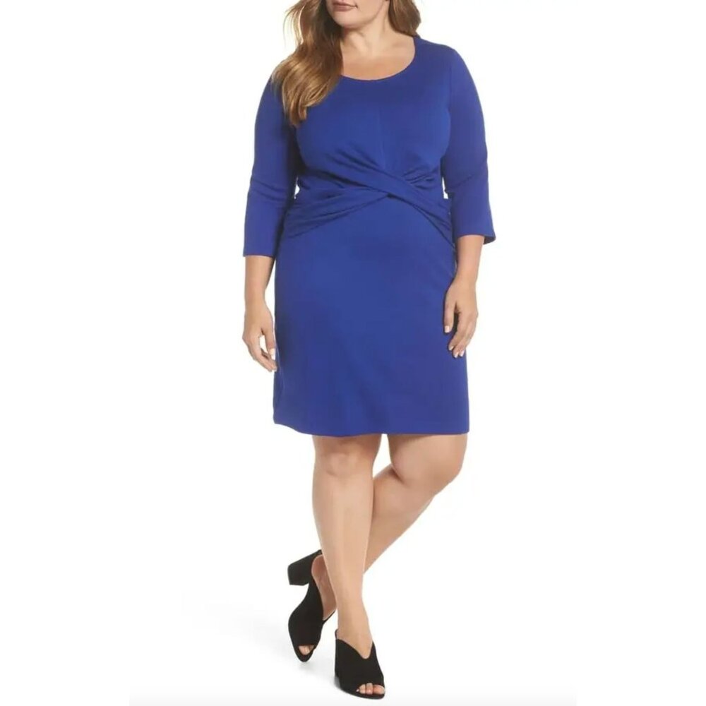 Gibson Royal Blue Criss-Cross Soft Knit Dress 3/4 Sleeves Size‎ 3X Plus Evening